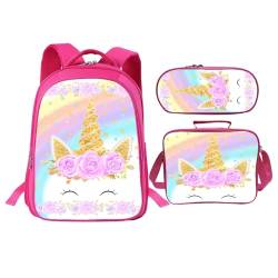 Zhongh Einhorn-Rucksack für Kinder, Büchertasche, Tagesrucksack, 40,6 cm, mit Lunchbox, Tasche und Federmäppchen, Set für Jungen und Mädchen von Zhongh