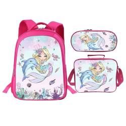Zhongh Meerjungfrauen-Rucksack für Kinder, Büchertasche, 40,6 cm, Schultasche, Tagesrucksack mit Lunchbox, Tasche und Federmäppchen, Set für Jungen und Mädchen von Zhongh