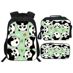Zhongh Niedlicher Panda-Rucksack für Kinder, Büchertasche, Schultasche mit Lunchbox, Tasche und Federmäppchen, Set für Jungen und Mädchen, 40,6 cm von Zhongh