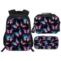Zhongh Schmetterlings-Rucksack für Kinder, Büchertasche, Schultasche mit Lunchbox, Tasche und Federmäppchen, Set für Jungen und Mädchen, 40,6 cm von Zhongh