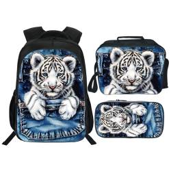 Zhongh Tiger Rucksack für Kinder, Büchertasche, Schultasche mit Lunchbox, Tasche und Federmäppchen, Set für Jungen und Mädchen, 40,6 cm von Zhongh