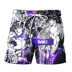 Anime Beach Shorts BAKI Badehose Hanma Yujiro 3D Print Board Kurze Hose Quick Dry Surfen Shorts für Sommer, Typ 1, S 7-9 von Zhongkaihua