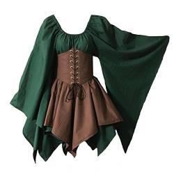 Damen Renaissance Mittelalter Vintage Kurzes Kleid für Mittelalter Kostüm Viktorianisches Kleid Halloween Cosplay Party, Grün + Braun, XXXL von Zhongkaihua