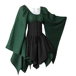 Damen Renaissance Mittelalter Vintage Kurzes Kleid für Mittelalter Kostüm Viktorianisches Kleid Halloween Cosplay Party, Grün + Schwarz, 4X-Large von Zhongkaihua