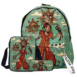 Zhongkaihua FNAF Rucksack Set 3 Stück Student Supplies Set Security Breach 3D Gedruckt Schultasche Einzel Umhängetasche Federmäppchen für Jungen Mädchen Schüler, Typ 15, 3 pcs, Themen-Rucksack von Zhongkaihua