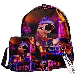 Zhongkaihua FNAF Rucksack Set 3 Stück Student Supplies Set Security Breach 3D Gedruckt Schultasche Einzel Umhängetasche Federmäppchen für Jungen Mädchen Schüler, Typ 18, 3 pcs, Themen-Rucksack von Zhongkaihua