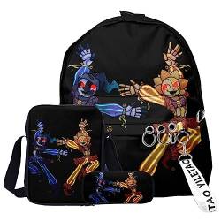 Zhongkaihua FNAF Rucksack Set 3 Stück Student Supplies Set Security Breach 3D Gedruckt Schultasche Einzel Umhängetasche Federmäppchen für Jungen Mädchen Schüler, Typ 25, One size von Zhongkaihua