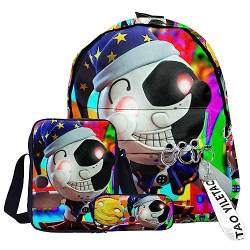 Zhongkaihua FNAF Rucksack Set 3 Stück Student Supplies Set Security Breach 3D Gedruckt Schultasche Einzel Umhängetasche Federmäppchen für Jungen Mädchen Schüler, Typ 3, 3 pcs, Themen-Rucksack von Zhongkaihua