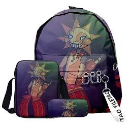 Zhongkaihua Sun Moon FNAF Security Breach Fazbear's Piazzaria Fashion Student 3-teiliges Set Schulrucksack Federmäppchen für Jungen Mädchen Schuler Reise Essential Daypack, Fnaf - 11, 29 x 12 x 40 cm, von Zhongkaihua