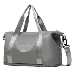 Reisetasche Damen Sporttasche mit Nassfach, 40x20x25 für Ryanair Handgepäck Tasche Weekender Bag Übernachtungstasche Schwimmtasche Wasserdicht Travel Bag Erweiterbar Sport Duffle Bag(Grau) von Zhswlp