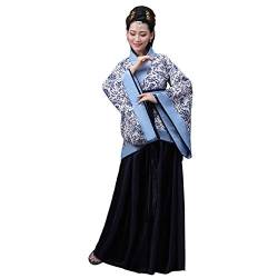 Zhuhaixmy Uralt Damen Traditionell Kostüm - Vintage Hanfu Kleid Tang Anzug Bühnenperformance Kleidung (Blau Schwarz,54) von Zhuhaixmy