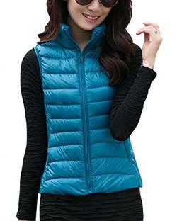 Damen Daunenweste Packbare Leichte Outdoor Weste Winter Daunenweste Ärmellose Daunenjacke Steppweste See-Blau 3XL von ZhuiKun