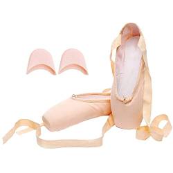 ZhuiKun Ballett Spitzenschuhe Canvas Professionelle Tanzschuhe mit Aufgenähten Bändern und Spitzenschoner für Damen Mädchen - Canvas (Silikon Zehenschutz), CN 40 (EU 39) von ZhuiKun