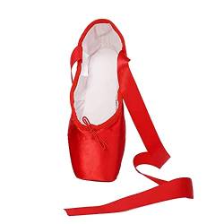 ZhuiKun Ballett Spitzenschuhe Satin Professionelle Tanzschuhe mit Aufgenähten Bändern für Damen Mädchen - Rot, CN 34 (EU 33) von ZhuiKun