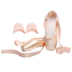 ZhuiKun Ballett Spitzenschuhe Satin Professionelle Tanzschuhe mit Aufgenähten Bändern und Spitzenschoner für Damen Mädchen - Satin (Silikon Zehenschutz), CN 39 (EU 38) von ZhuiKun