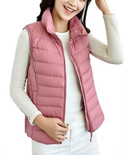 ZhuiKun Damen Daunenweste Packbare Leichte Outdoor Weste Winter Daunenweste Ärmellose Daunenjacke Steppweste Pink XL von ZhuiKun