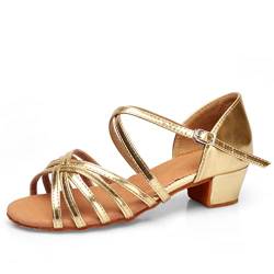 ZhuiKun Damen Mädchen Tanzschuhe Standard und Latein, Niedrigem Absatz Standardtanz/Gesellschaftstanz Sandalen - Gold, CN 25 (Länge: 16.5cm) von ZhuiKun