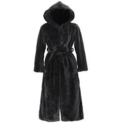 ZhuiKun Damen Pelzmantel Kapuzenjacke Lang Kunstpelz Jacke Wintermantel Warm Felljacke Parka Trench - Schwarz, CN L von ZhuiKun