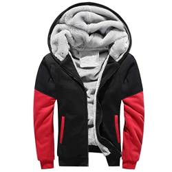 ZhuiKun Herren Hoodie mit Reißverschluss Fleece Innenseite Kapuzenpullover Winter Warm Sweatshirt Verdickte Kapuzenjacke Sweatjacke Winterjacke (Schwarz Rot, S) von ZhuiKun