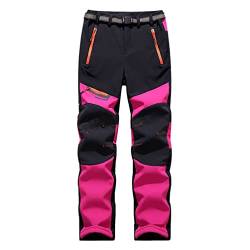 ZhuiKun Unisex Wanderhose Wasserdicht Softshellhose Outdoorhose Winddicht Warm Gefüttert Skihose Snowboardhose Winter Trekkinghose - Rose (Damen), XXL von ZhuiKun