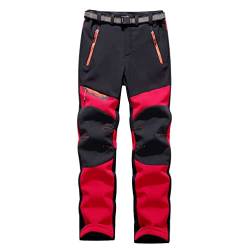 ZhuiKun Unisex Wanderhose Wasserdicht Softshellhose Outdoorhose Winddicht Warm Gefüttert Skihose Snowboardhose Winter Trekkinghose - Rot (Damen), L von ZhuiKun