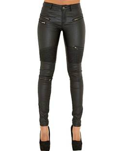 ZhuiKunA Damen Hose, mit Reißverschluss, Metallic Optik, Kunstleder, Glänzende Hosen Schwarz 34 von ZhuiKunA