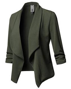 Damen Cardigan Blazer, Wasserfall Oberteil, Open Front, Jacke, Mantel Langarm, Loose Grün 2XL von ZhuikunA