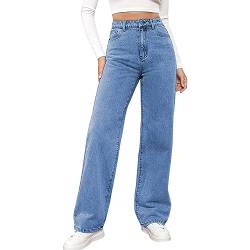 ZhungZaoh Baggy Jeans Damen Stretch High Waist Y2K Wide Leg Jeans 90er Straight Weite Bein Hosen Baggy Jeans Teenager Mädchen Jeanhosen(02-Light Blaue, S) von ZhungZaoh