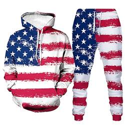 Zhuzhugege Herren Amerika Flagge Retro Print Trainingsanzug Set Mode Retro Hoodie & Jogginghose Zweiteiliges Set von Zhuzhugege