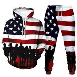 Zhuzhugege Herren Amerika Flagge Retro Print Trainingsanzug Set Mode Retro Hoodie & Jogginghose Zweiteiliges Set von Zhuzhugege