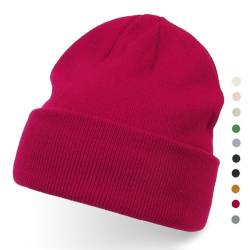ZiMWoo Damen Beanie Mütze Wintermütze Strickmütze Unisex Weiche Warme Long Beanie Cuffed Plain Hat für Damen und Herren(Weinrot) von ZiMWoo