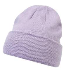 ZiMWoo Damen Beanie Mütze Wintermütze Strickmütze Unisex Weiche Warme Long Beanie Cuffed Plain Hat für Damen und Herren (Helles Violett) von ZiMWoo