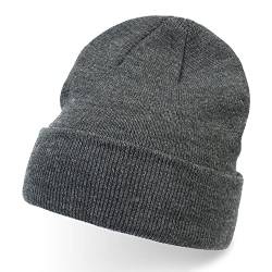ZiMWoo Damen Beanie Mütze Wintermütze Strickmütze Unisex Weiche Warme Long Beanie Cuffed Plain Hat für Damen und Herren (grau dunkel) von ZiMWoo