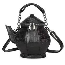 ZiMing Teapot Shape Handbags Purse Women Vegan Leather Crossbody Bags with Chain Handle Stylish New Girls Satchel Handbag Zipper Shoulder Bag -Black von ZiMing