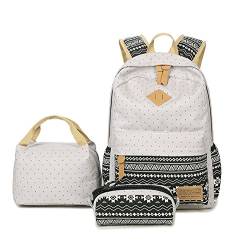 Canvas Daypacks Backpack 3 Teiliges Schultaschen-Set Schulrucksack + Umhängetasche + Mäppchen für Mädchen Damen Jugendliche Grau von ZiXing