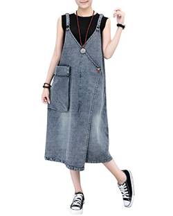 Damen Latzkleid Jeans Rock Trägerrock Freizeitkleid Denimrock Jeanskleid Midi Kleid Azul L von ZiXing