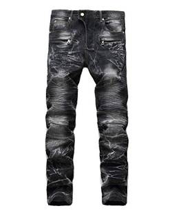 Herren Biker Jeanshosen Stretch Jeans Hose Zerrissen Destroyed Denim Slim Fit Jeans Schwarz 33 von ZiXing