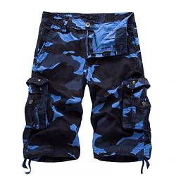 Herren Cargo Shorts Camo Bermuda Kurz Hose Camouflage Sommerhose Loose Fit Blau 32 von ZiXing