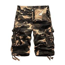 Herren Cargo Shorts Camo Bermuda Kurz Hose Camouflage Sommerhose Loose Fit Khaki 38 von ZiXing