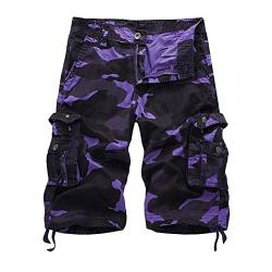 Herren Cargo Shorts Camo Bermuda Kurz Hose Camouflage Sommerhose Loose Fit Lila 32 von ZiXing