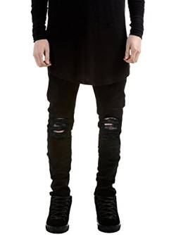 Herren Hose Ripped Jeans Slim-Fit Stretch-Destroyed Zerrissen Denim schwarz 31 von ZiXing