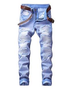 Herren Jeans Hose Denim Slim Fit Destroyed Zerrissen Denim Hosen Blau 42 von ZiXing