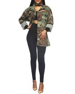 ZiXing Damen Jacke Camouflage Street Mode Beiläufig Lange Ärmel Reißverschluss Windjacke Outwear Lang Kurz Mantel Camo L von ZiXing