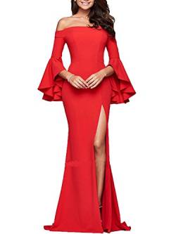 ZiXing Damen Trägerlos Split Off Shoulder Lange Abendkleid Strandkleid Partykleider Maxi Kleid Rot Medium von ZiXing