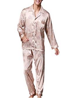 ZiXing Herren Satin Pyjama Set Lang Durchgeknöpft Nachtwäsche Sleepwear Gedruckt Kamel XX-Large von ZiXing