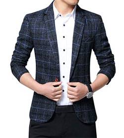 ZiXing Herren Slim Fit Tweed Sakko Blazer Anzug Jacke Kariert Hochzeit Party Blau Large von ZiXing