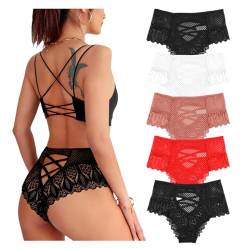 Zilams 5Er Unterhosen Damen Spitze Bauchkontrolle String Tanga Damen Slips Atmungsaktive Hipster Mehrpack Unterwäsche Frauen Bikini Pantys Dessous von Zilams