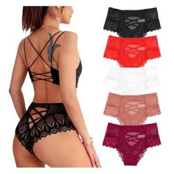 Zilams 5Er Unterhosen Damen Spitze Bauchkontrolle String Tanga Damen Slips Atmungsaktive Hipster Mehrpack Unterwäsche Frauen Bikini Pantys Dessous von Zilams