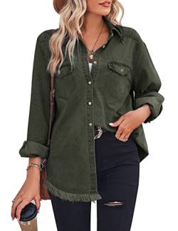 Zilcremo Damen-Jeanshemd, Chambray-Kragen, langärmelig, Tasche, Knopfleiste, Blusen, Army Grün, X-Groß von Zilcremo