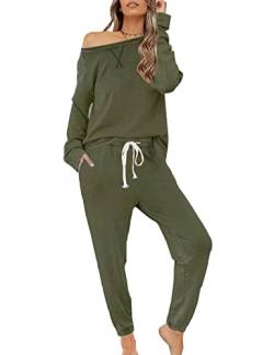 Zilcremo Damen Zweiteiliger Schlafanzug Set Baumwolle Langarm Nachtwäsche Sleepwear und Pyjamahose Lounge Sets Armeegrün S von Zilcremo